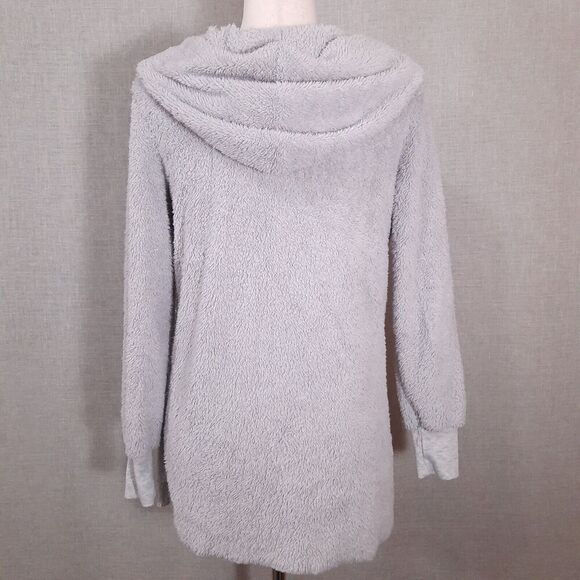 Fashion Classic Fleece Hooded Cardigan Size Small Open Front Pockets Soft Lounge - Picture 3 of 16